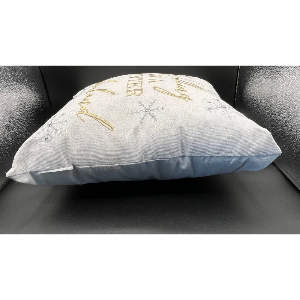 Walking In A Winter Wonderland Gold Silver Embroidered Snowflake Pillow 15
